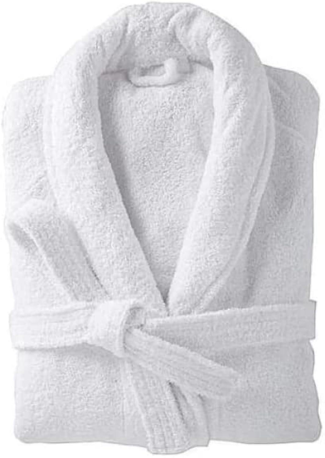 White Cotton Terry Shawl Collar Unisex Bathrobe