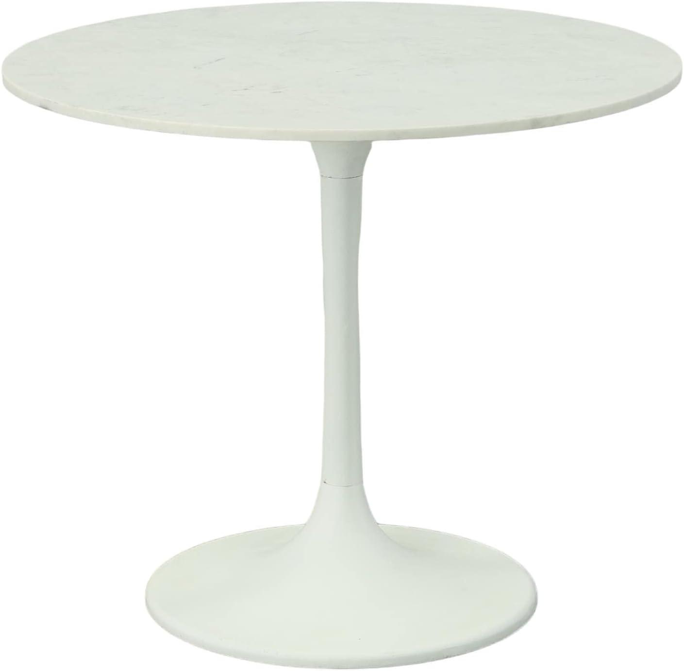 Carolina Living 36" Zaha Round Marble Top Dining Table White: Midcentury Modern, Metal Pedestal Base, Seats 4