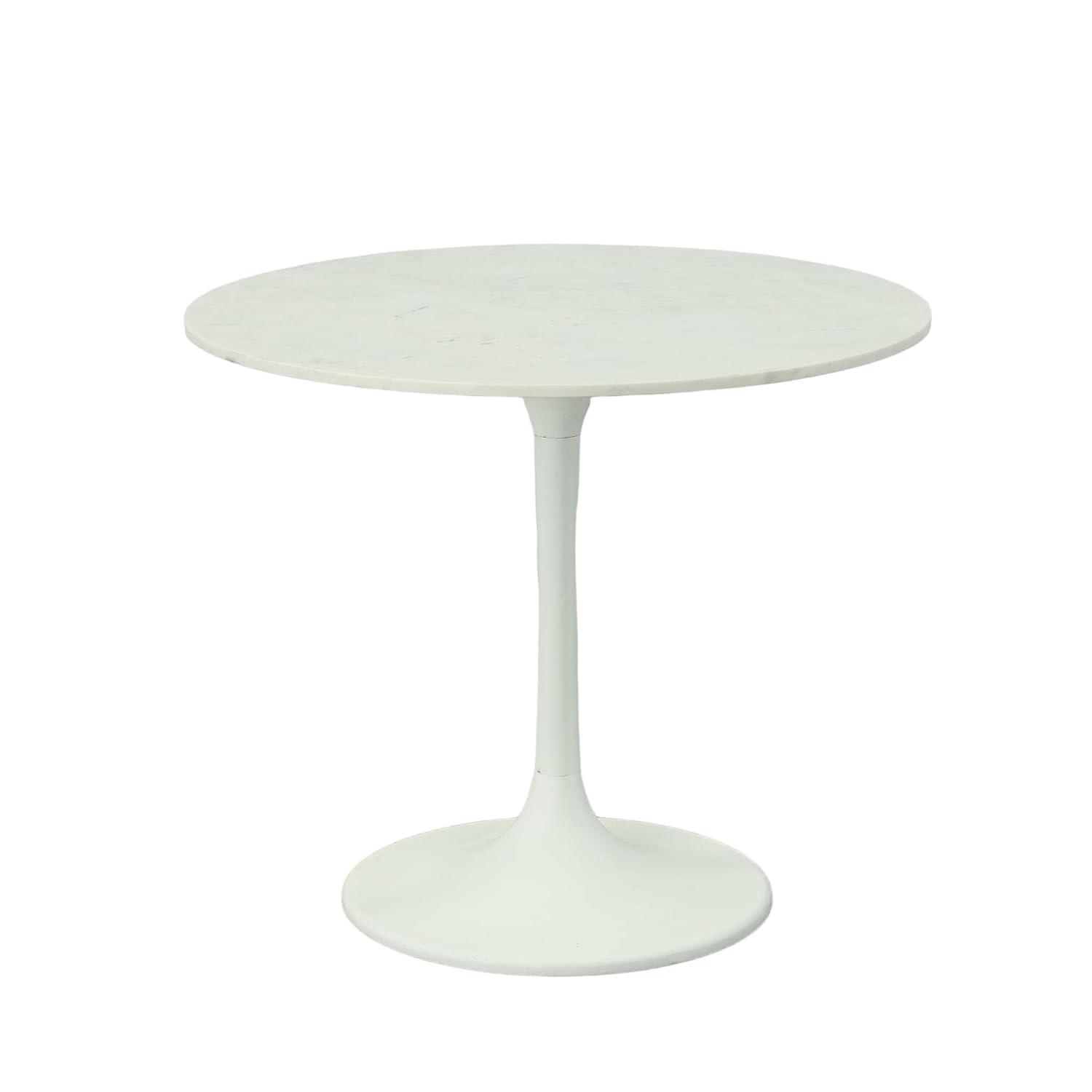 Carolina Living 36" Zaha Round Marble Top Dining Table White: Midcentury Modern, Metal Pedestal Base, Seats 4