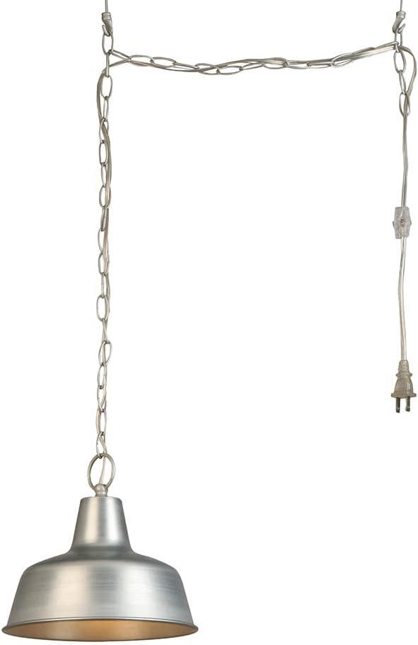 Mason Hanging Swag Light Barn Industrial Farmhouse Modern 1-Light Design House Pendant Light with Metal Shade for Living Room and Dining Room, 10 inch, Galvanized Paint Finish, 579409