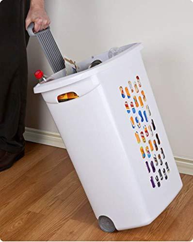 White Plastic Wheeled Laundry Hamper with Lid
