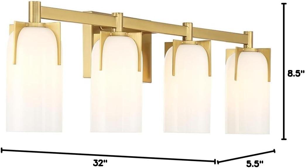 Warm Brass 4-Light Bathroom Vanity with Etched Opal Glass