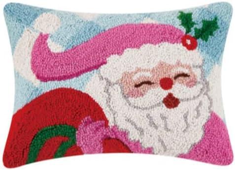 Festive Gingham Santa Multicolor Wool Hook Pillow