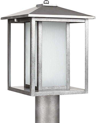 Weathered Pewter Outdoor Post Lantern with Etched Seeded Glass