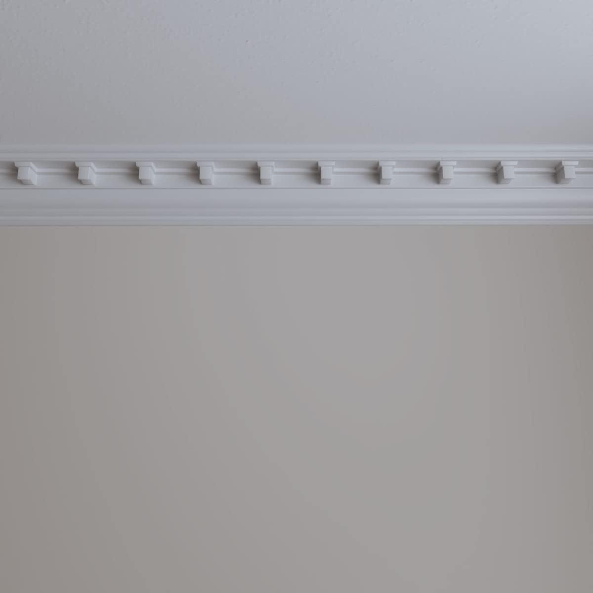 Nouveau Dentil White Polyurethane Crown Moulding 94.5"