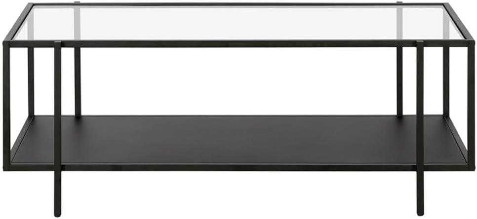 Evelyn&Zoe Vireo 45" Wide Rectangular Coffee Table with Metal Shelf in Blackened Bronze