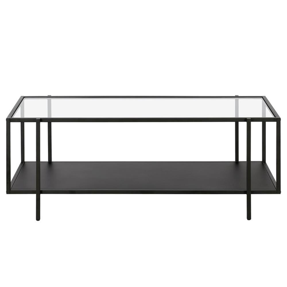 Evelyn&Zoe Vireo 45" Wide Rectangular Coffee Table with Metal Shelf in Blackened Bronze