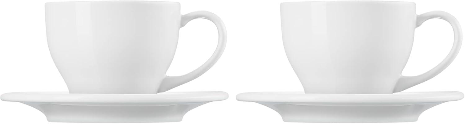 White Stoneware 7 oz. Cappuccino Cups and Saucers Set