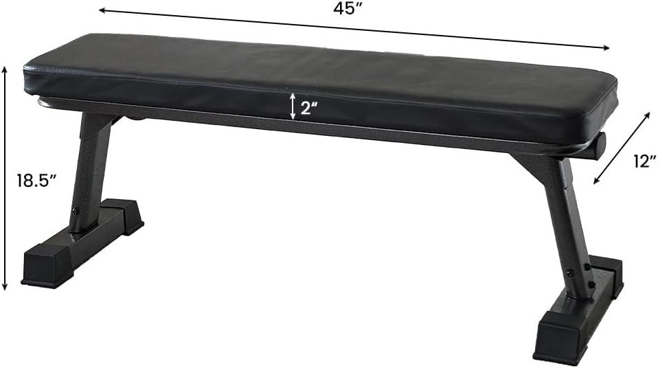 Finer Form Gym Quality Foldable Flat Bench for Multi-Purpose Weight Training and Ab Exercises (Black)