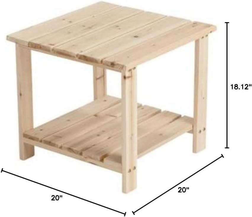 Natural Fir Wood 2-Tier Outdoor End Table