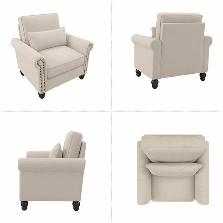 Coventry Accent Chair with Arms in Cream Herringbone Fabric