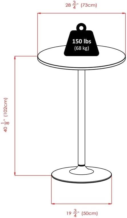 Winsome Polished Steel Round Bar Table Wood/Black: Modern Pedestal High Top, MDF Surface, 40.16" Height