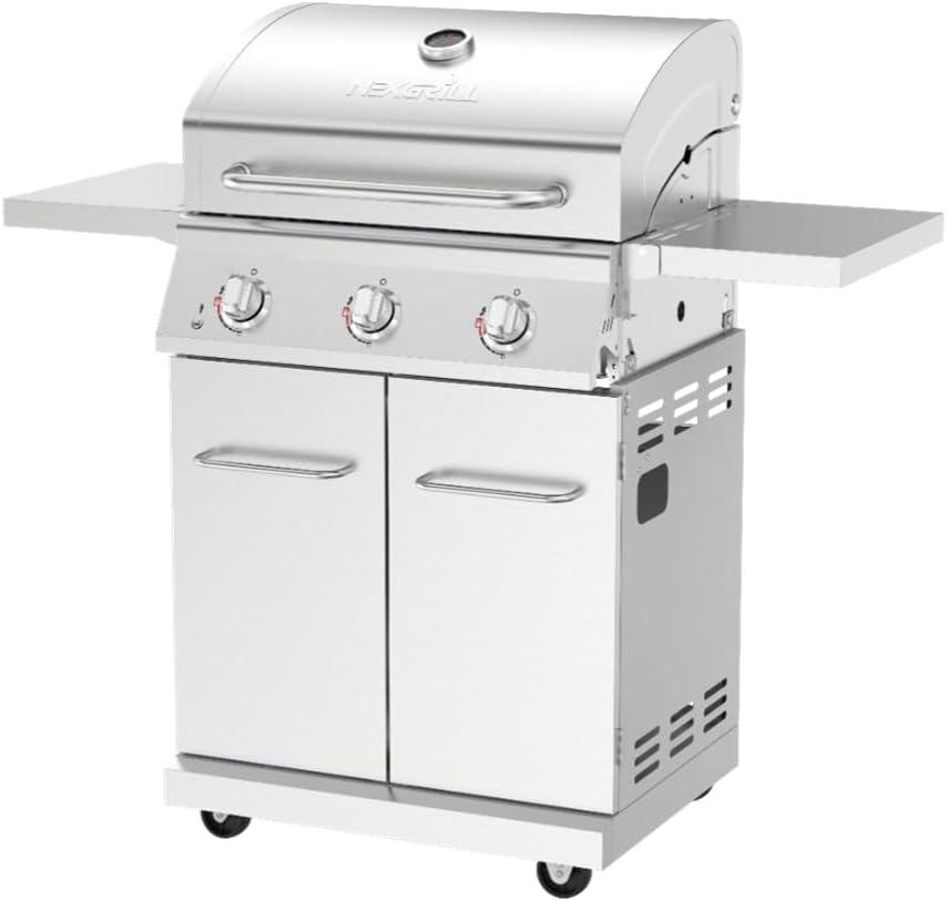 Nexgrill Stainless Steel 3-Burner Propane Gas Grill with Foldable Side Shelves