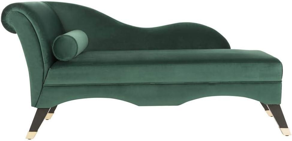 SAFAVIEH Caiden Retro Chic Velvet Chaise with Pillow, Emerald/Espresso