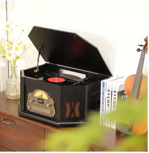 ORCC 10-in-1 Record Player, Nostalgic Turntable for Vinyl Record with Bluetooth, 2 Built-in Speakers, CD, Cassette, AM/FM Radio, USB, SD Slot, Remote Control