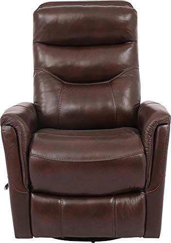 Traditional Brown Leather Swivel Recliner with Wood Accents
