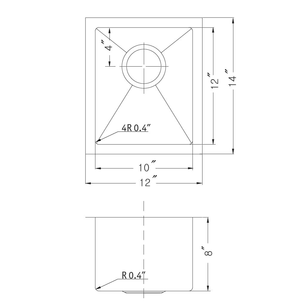 Houzer Savoir Undermount Stainless Steel 12" x 14" Bar Prep Sink, Strainer & Grid Included