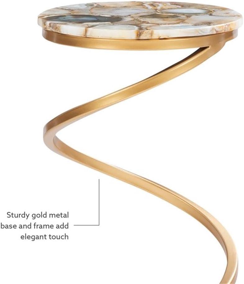 Powell Atlee Spiral Amber Agate and Metal Accent Drink Table in Gold