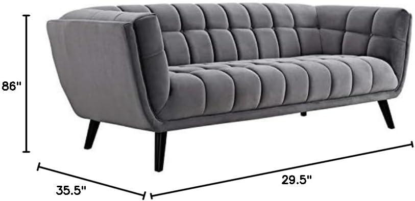 Elegant Gray Velvet Tufted Sofa with Track Arms