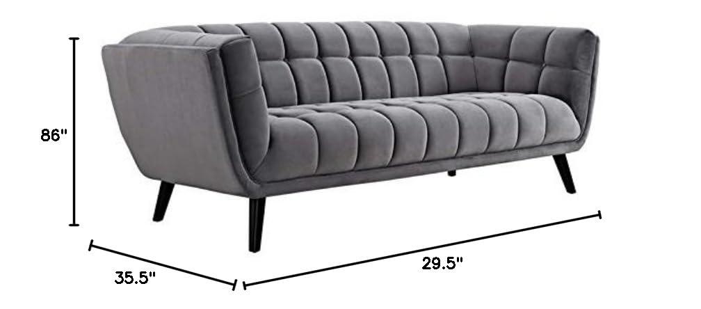 Elegant Gray Velvet Tufted Sofa with Track Arms