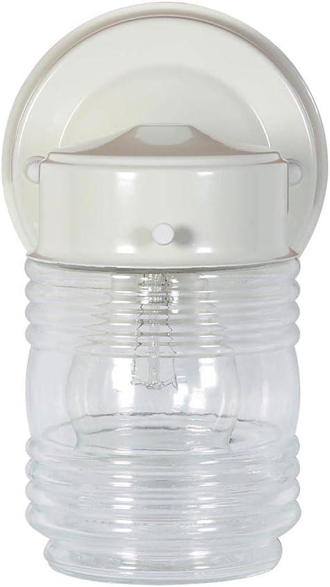 White Jelly Jar Ribbed Glass Outdoor Sconce