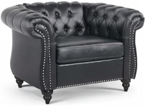 Highland Chesterfield Upholstered Accent Chair in PU with Tufted Back - 39"Wx33"Dx28"D Black