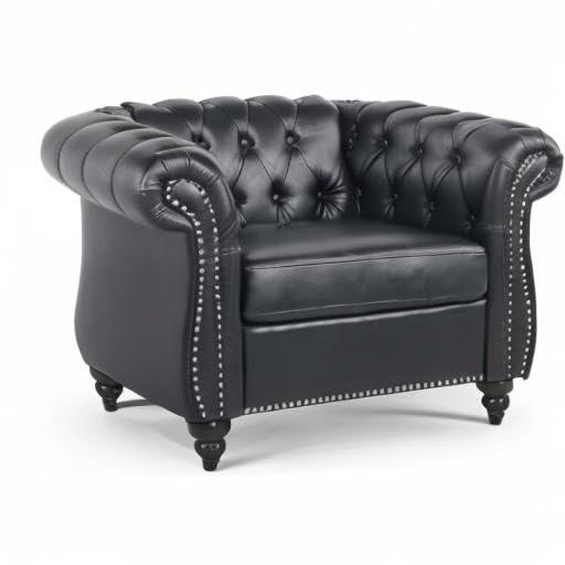Highland Chesterfield Upholstered Accent Chair in PU with Tufted Back - 39"Wx33"Dx28"D Black