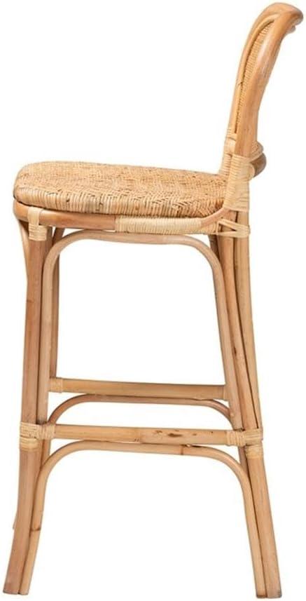 Adrena Rattan Bar Stool Natural Brown - Baxton Studio: Handmade, No Assembly, Bohemian Style