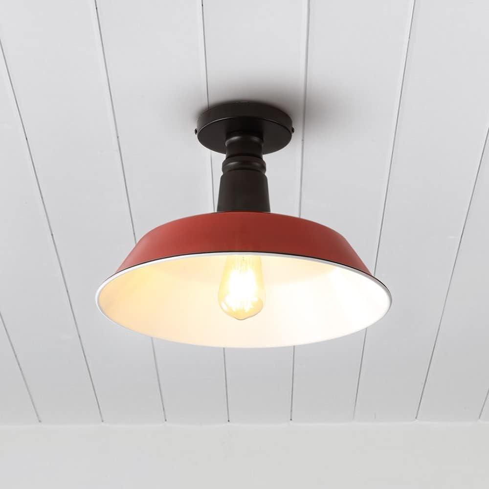 Camila 14" 1-Light Classic Industrial Indoor/Outdoor Iron LED Semi Flush Mount, Red/White