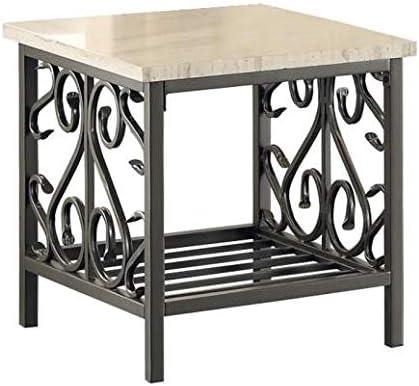 Fairhope Beige Faux Marble and Black Metal 3-Piece Rectangular Table Set