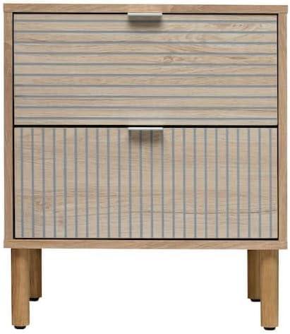 Sango Sango Merk 2-Drawer Solid Wood Nightstand, Drawers With Horizontal & Vertical Grooves