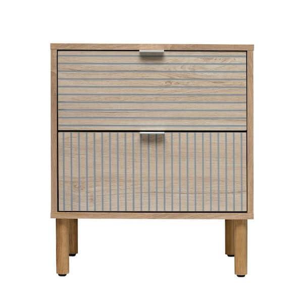 Sango Sango Merk 2-Drawer Solid Wood Nightstand, Drawers With Horizontal & Vertical Grooves
