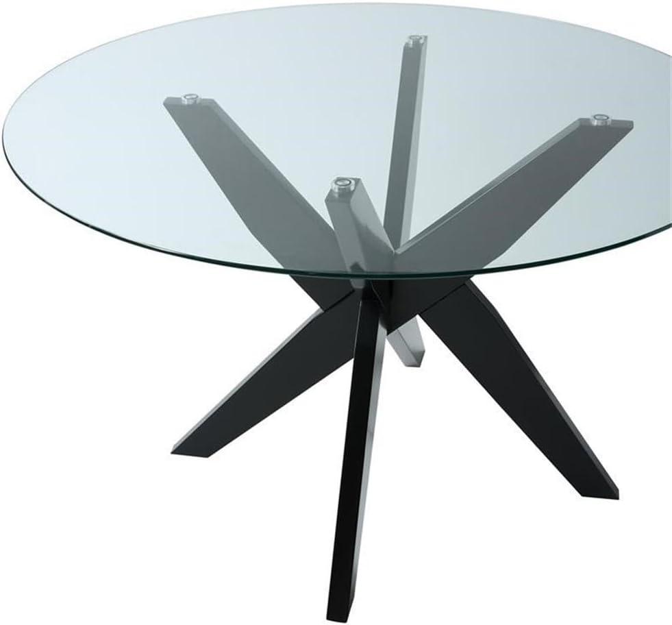 Amalie Round Dining Table Black - Steve Silver Co.: 48" Glass Top, Rubberwood Base, Seats 6