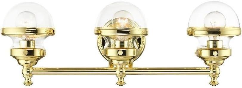 Polished Brass 3-Light Vanity with Clear Glass Shades