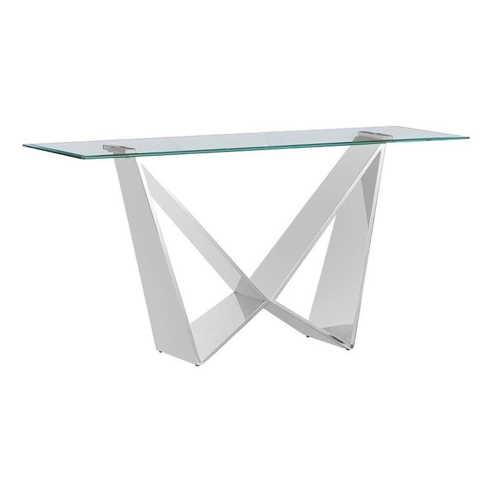 Clear Glass and Silver Metal Geometric Console Table