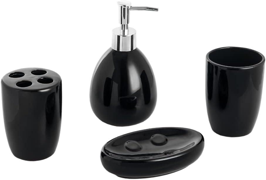 Black Polished Ceramic 4-Piece Bathroom Accessory Set