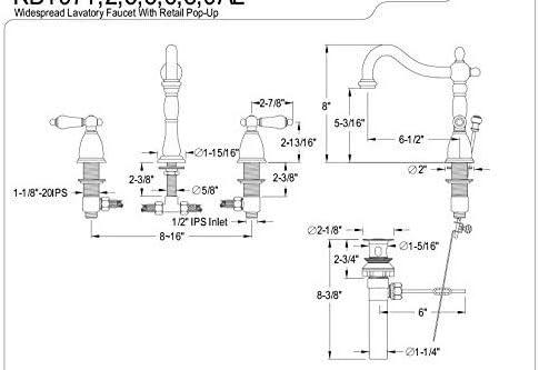 Kingston Brass Heritage Two-Handle 3-Hole Deck Mount Widespread Bathroom Faucet with Pop-Up Drain