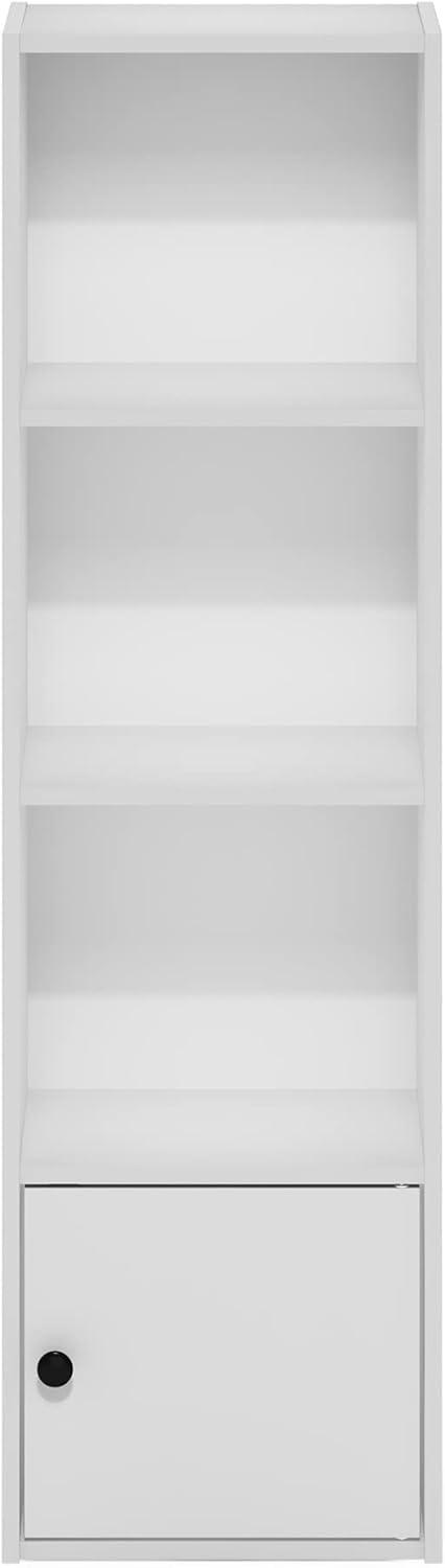 Furinno Luder 4-Tier Shelf Bookcase with 1 Door Storage Cabinet, White