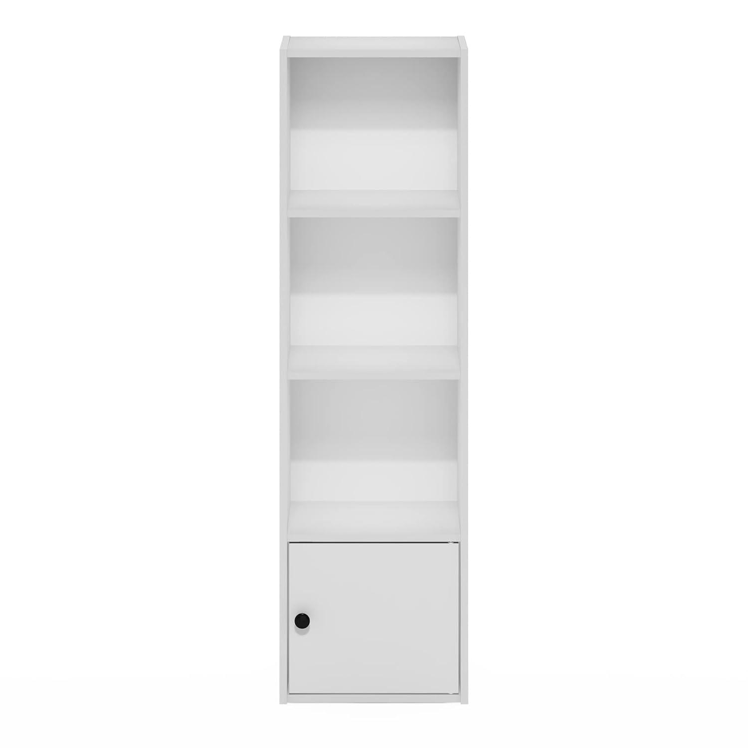 Luder 4-Tier Shelf Bookcase with 1 Door Storage Cabinet, White