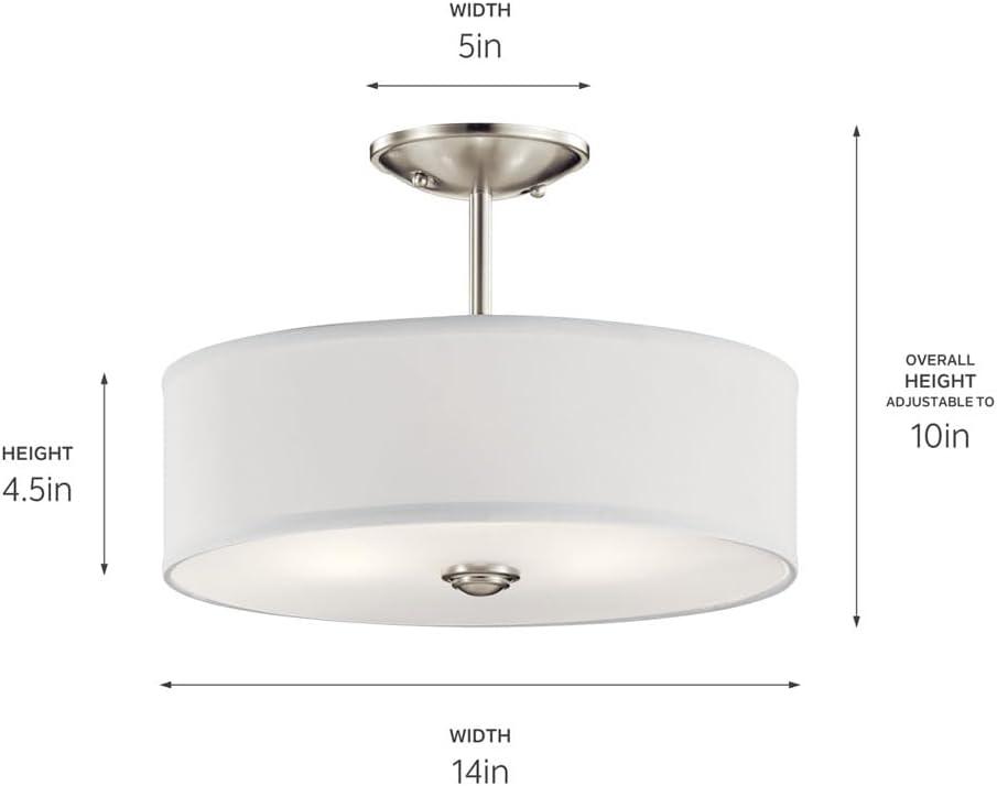 Shailene 14" 3 Light Round Semi Flush with Satin Etched White Diffuser and White Microfiber Shade in Brushed Nickel