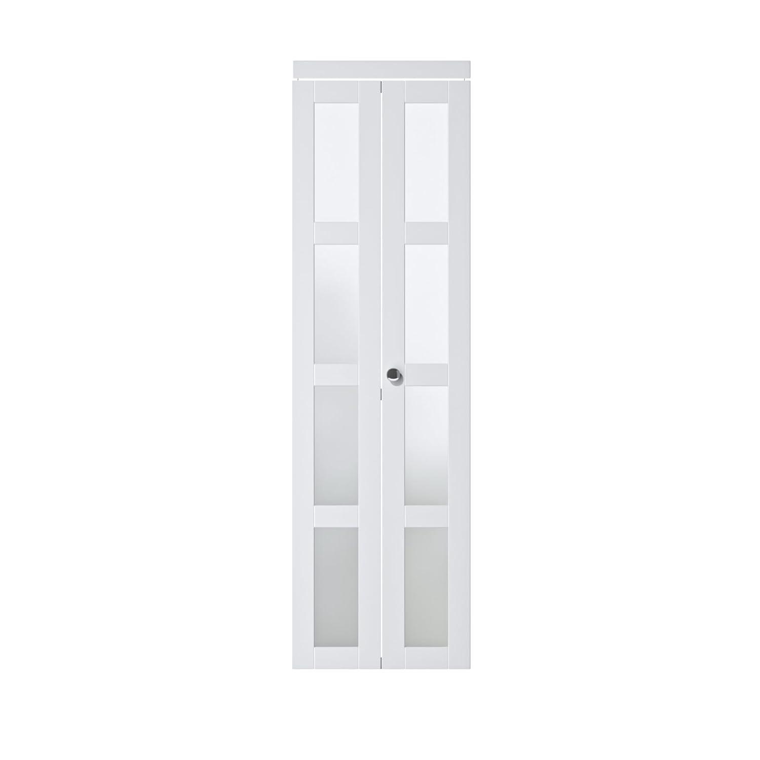 EASELIFE Frosted Glass And Solid Manufactured Wood Bi-Fold Door With Installation Hardware Kit