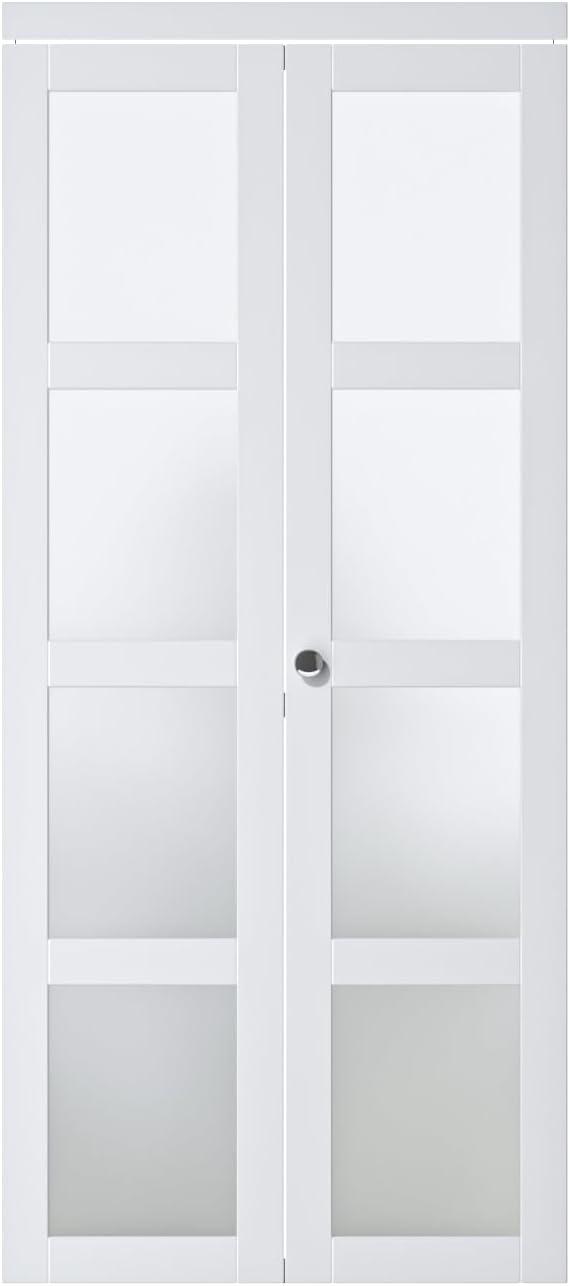 HOZONE Forested Glass Solid Core Manufactured Wood Pivot-French Or Bi-Fold Doors with Hardware Kit