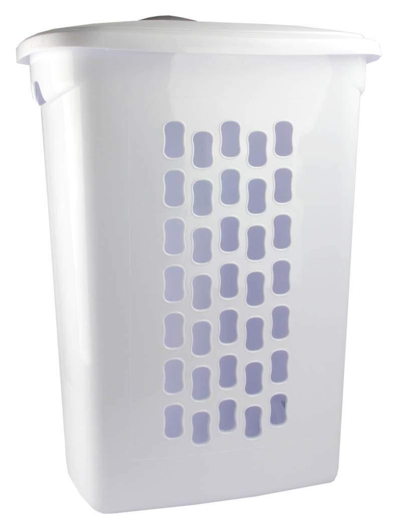 White Plastic Wheeled Laundry Hamper with Lid