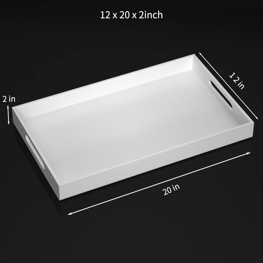 Glossy White Acrylic Spill-Proof Serving Tray with Handles