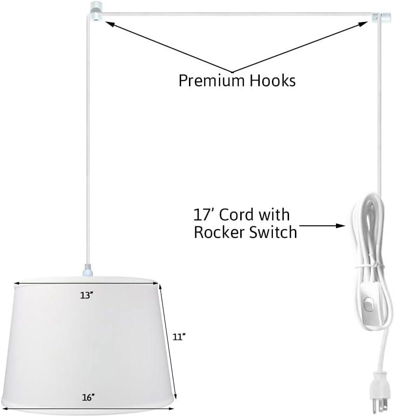 1-Light Plug In Swag Pendant Ceiling Light White Shade 16"w