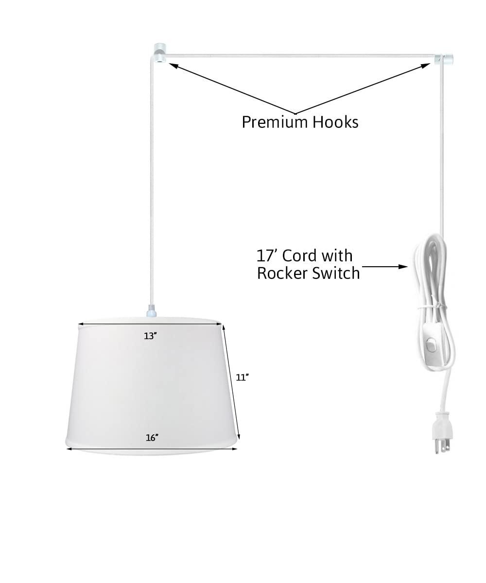 1-Light Plug In Swag Pendant Ceiling Light White Shade 16"w