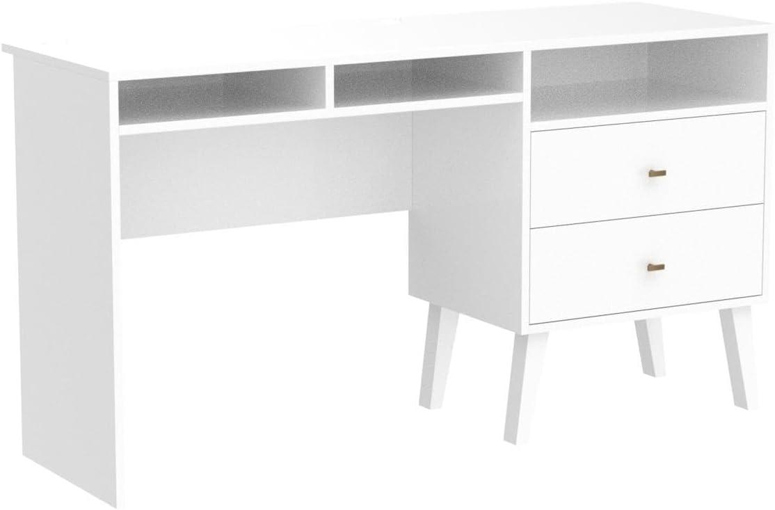 Mid-Century Modern 55" White Computer Desk with Storage