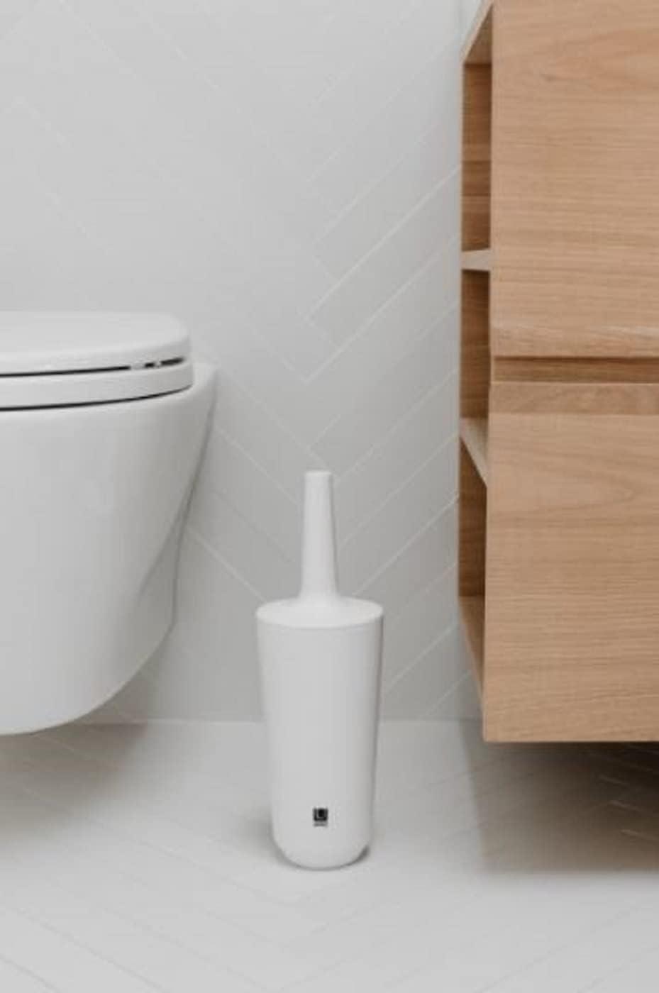 Compact White Ceramic Toilet Brush with Enclosed Holder