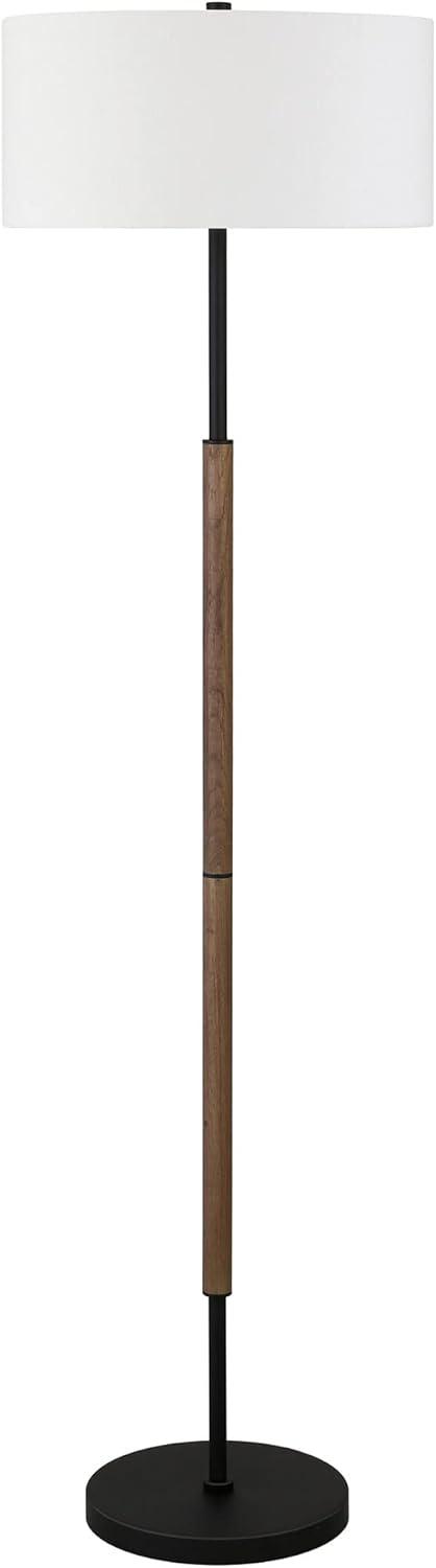 Henn&Hart 17" Blackened Bronze/Rustic Oak Metal/Fabric Floor Lamp