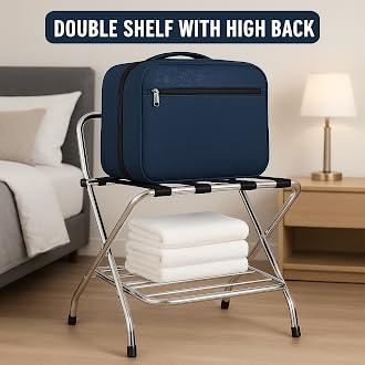 Chrome Foldable Metal Luggage Rack with Bent Legs